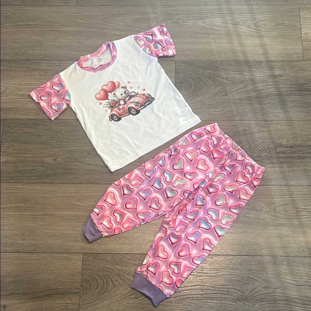 Costa Rica 🇨🇷 Heart Pajamas Set - Pink and White Size 18 months